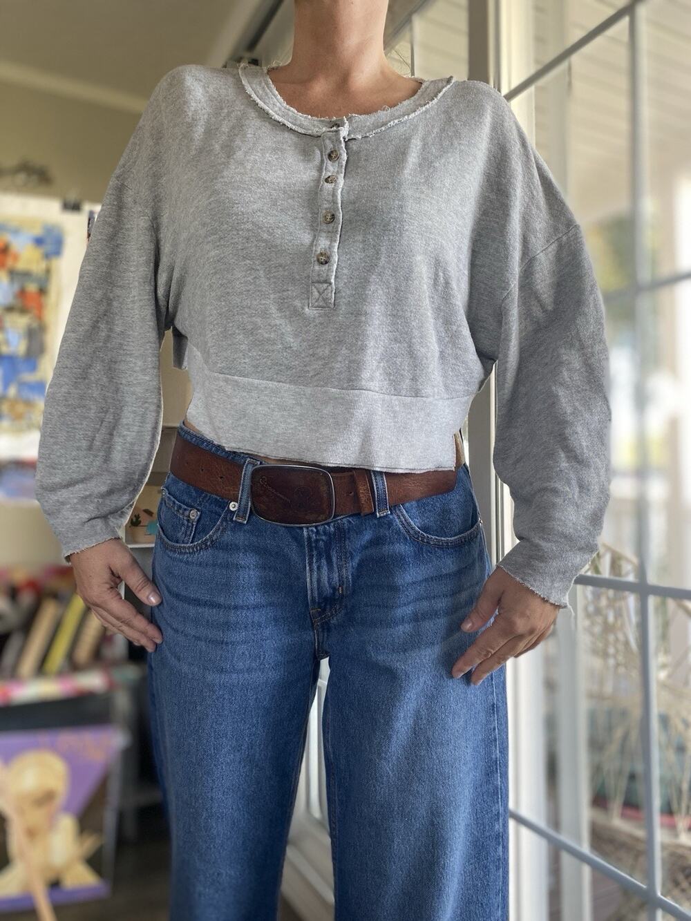 Lovers + Friends Oversized Henley Pullover Cotton XS